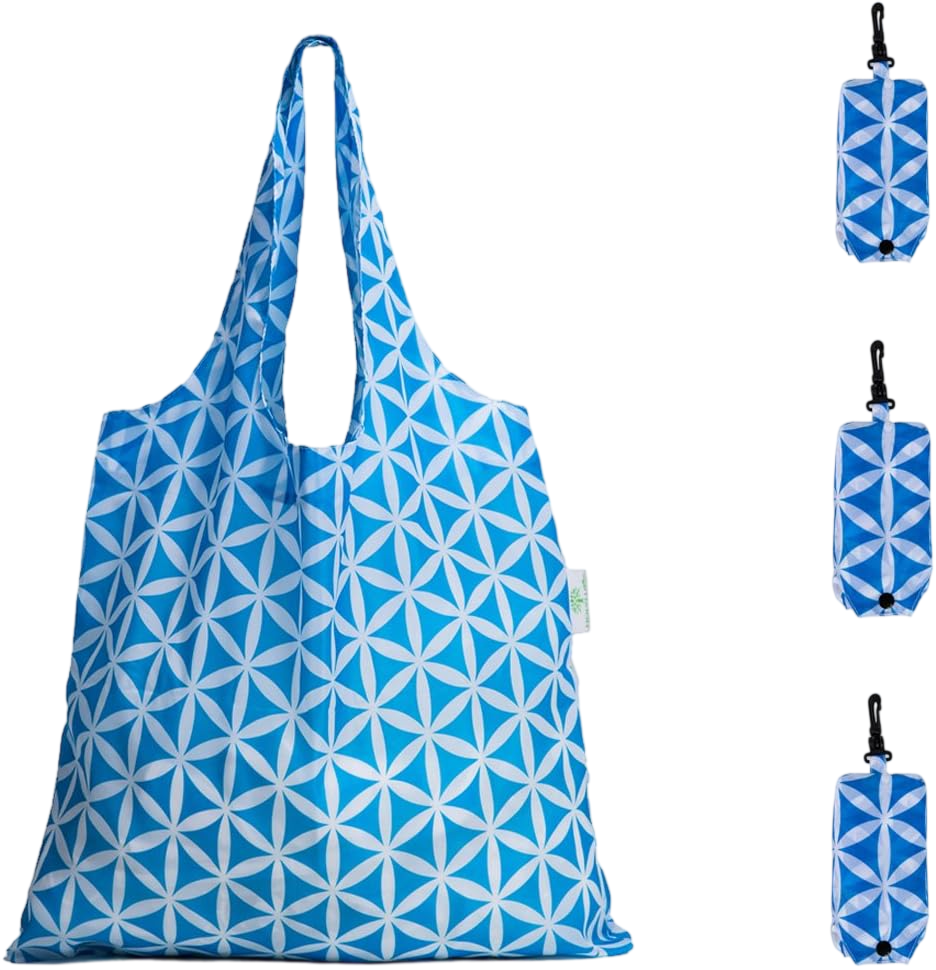 Reusable Grocery Bags, 3 Blue Geometric Flowers by Rume